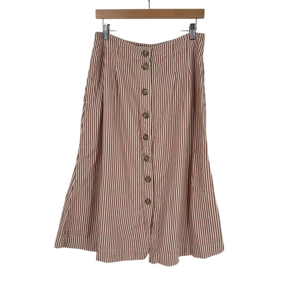 Madewell Patio Button-Front Midi Skirt in Clay Stripe size 8
